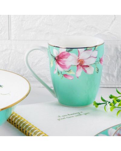 Serviciu porțelan pentru băuturi calde Morello - Tiffany Blue Magnolia, 6 căni, 360 ml - 3