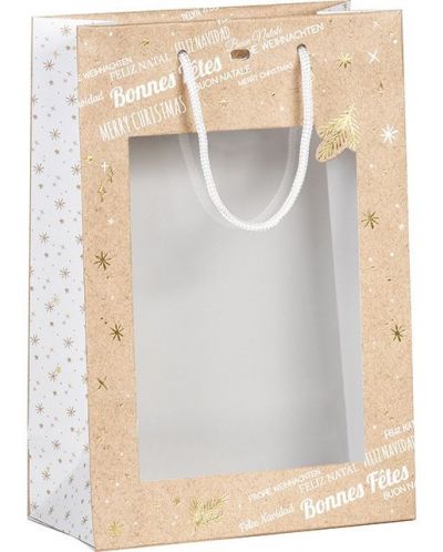 Pungă cadou Giftpack Bonnes Fêtes - Aurie, 29 cm, fereastră PVC - 1