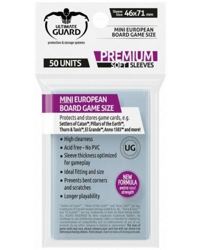 Protectoare pentru carduri Ultimate Guard Premium Soft Sleeves - Mini European (50 buc.) - 1