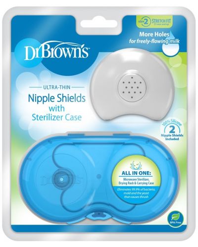 Protecții pentru mameloane și cutie de sterilizare Dr. Brown's - 2 bucăți, mărimea 2 - 4