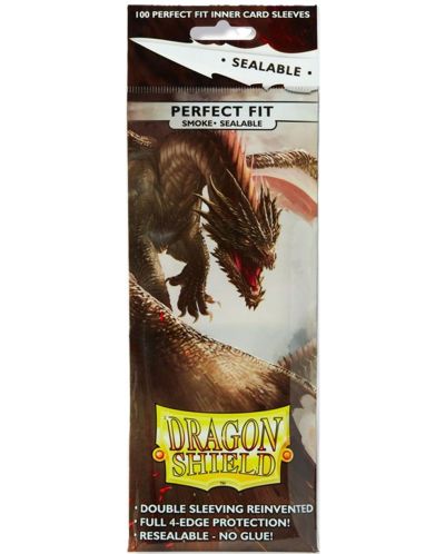 Protecții pentru cărți de joc Dragon Shield Perfect Fit Sleeves - Sealable Smoke (100 buc.) - 1