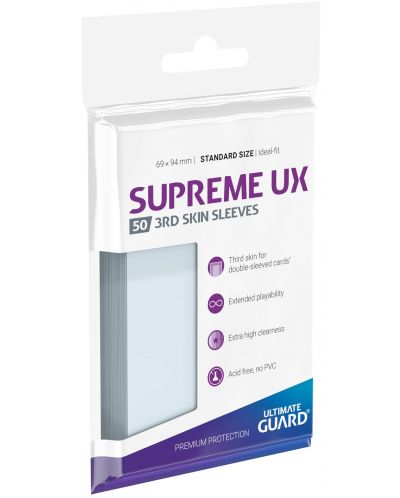 Протектори за карти Ultimate Guard Supreme UX 3rd Skin Sleeves Standard Size, прозрачни (50 бр.) - 1