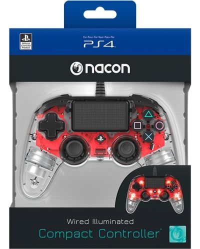 Controller Nacon pentru PS4 - Wired Illuminated Compact Controller, crystal red - 7