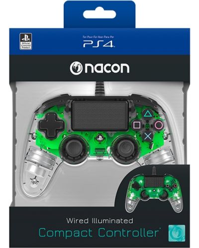 Controller Nacon за PS4 - Wired Illuminated Compact Controller, crystal green - 7