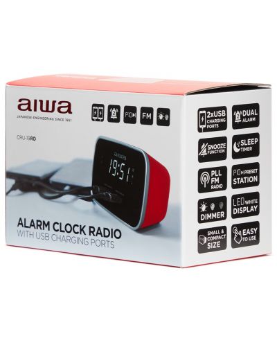 Boxă radio cu ceas Aiwa - CRU-19RD, roșie/neagră - 4