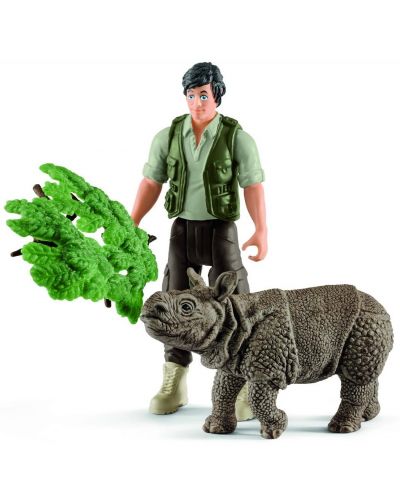 Set figurine Schleich Wild Life - Ranger cu un rinocer indian - 1