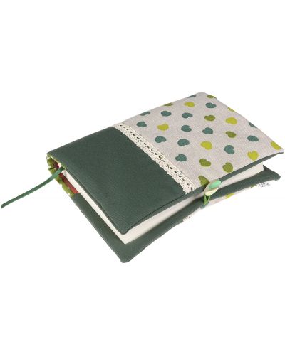 Rochie pentru carte: Inimioare verzi, fond verde, dantela (Coperta textila cu nasture) - 7
