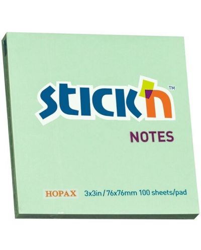 Notite adezive Stick'n - 76 x 76 mm, verde pastel, 100 file - 1