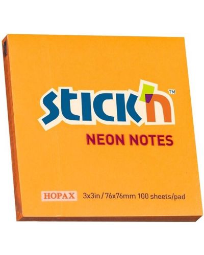 Notite adezive Stick'n - 76 x 76 mm, portocaliu neon, 100 file - 1