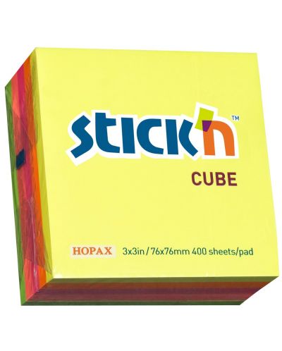 Notite adezive Stick'n - 76 x 76 mm, neon, 5 culori, 400 file - 1