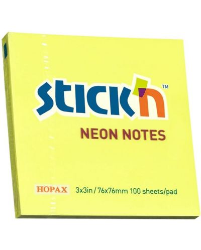 Notite adezive Stick'n - 76 x 76 mm, galben neon, 100 file - 1