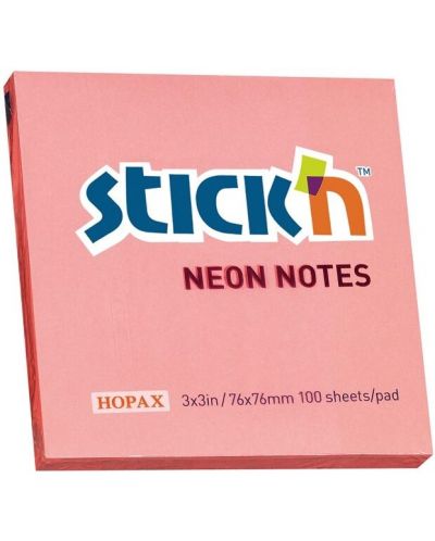 Notite adezive Stick'n - 76 x 76 mm, roz neon, 100 file - 1
