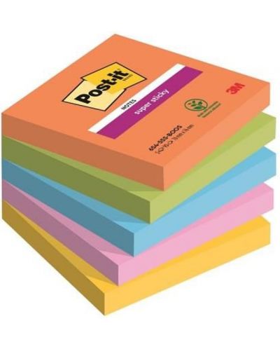 Note lipicioase autoadezive Post-it - Super Sticky, 5 pachete x 90 de coli - 1