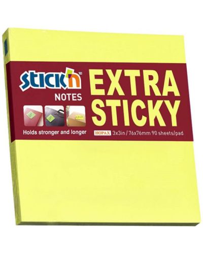 Notite adezive Stick'n - Extra Sticky, 76 x 76 mm, neon, galbene, 100 file - 1