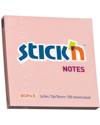 Notite adezive Stick'n - 76 x 76 mm, roz pastel, 100 file - 1