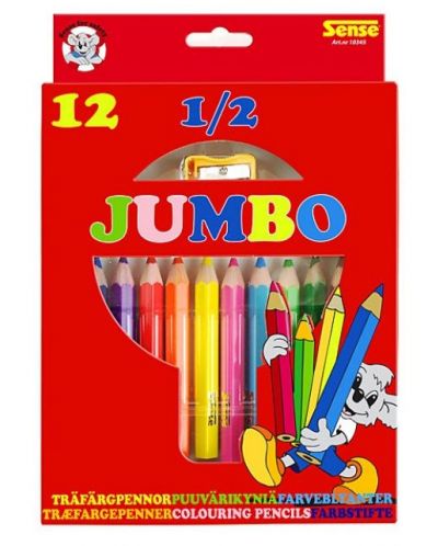 Creioane colorate cu ascutitoare  Sense – 1/2 Jumbo, 12 bucati - 1