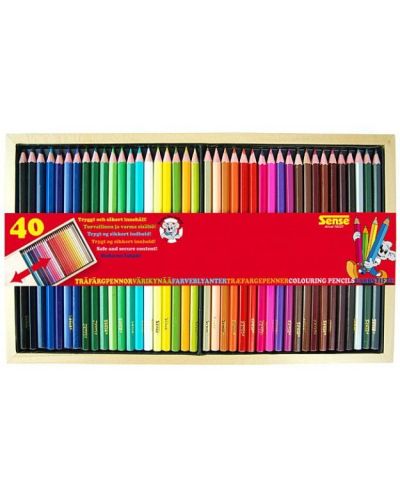 Creioane colorate Sense in cutie din lemn - 40 bucati - 1