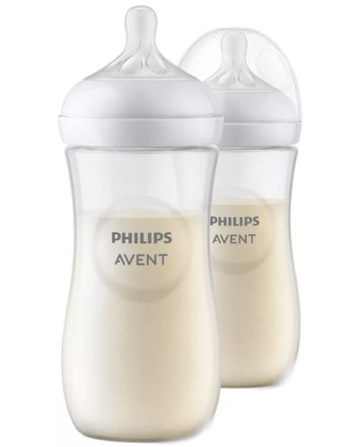 Sticle Philips Avent - Natural Response 3.0, cu suzetă 3 m+, 2 x 330 ml - 1