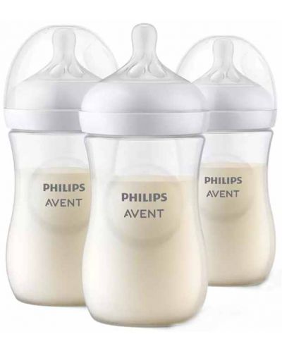 Sticle Philips Avent - Natural Response 3.0, cu suzetă 1 m+, 3 x 260 ml - 1
