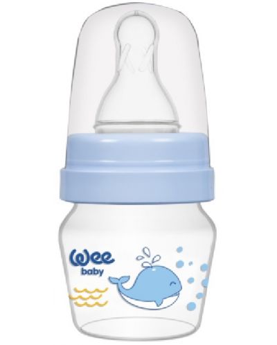 Biberon Wee Baby Mini, PP, cu 2 varfuri, 30 ml, albastru - 1