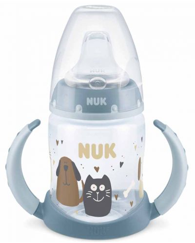Biberon NUK First Choice - Pisică și Câine, TC, PP, cu tetină pentru suc, 150 ml, albastru - 1