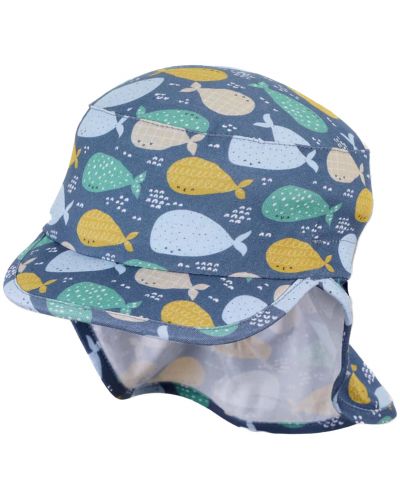 Pălărie cu gât din material textil și protecție UV 50+ Sterntaler - Cu balene, 51 cm, 18-24 luni - 2