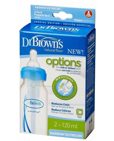 Biberoane Dr. Brown's - Narrow-Neck Options, 120 ml, 2 bucăți, albastre - 2