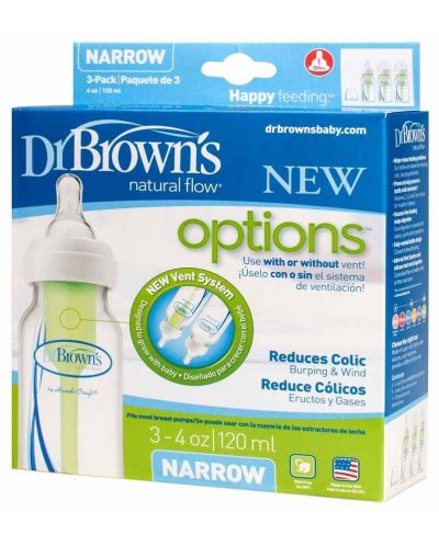 Biberoane Dr. Brown's - Narrow-Neck Options, 3 x 120 ml - 2