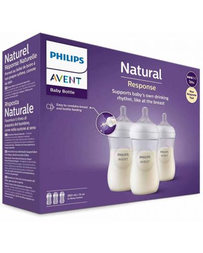 Sticle Philips Avent - Natural Response 3.0, cu suzetă 1 m+, 3 x 260 ml - 4