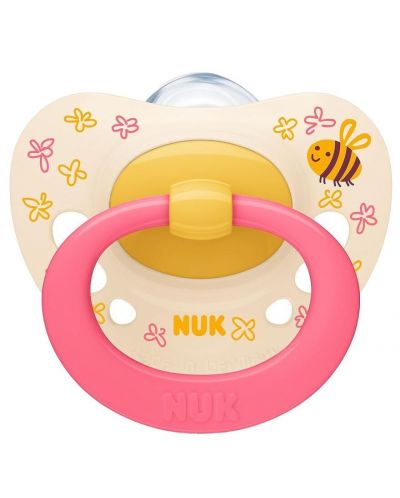 Suzetă din silicon NUK - Signature, 18-36 luni, roz cu albină - 1