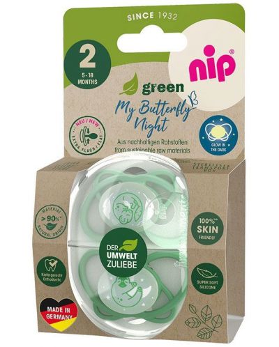 Suzete din silicon NIP Green - Night, 5-18 luni, 2 bucăți, verde - 3