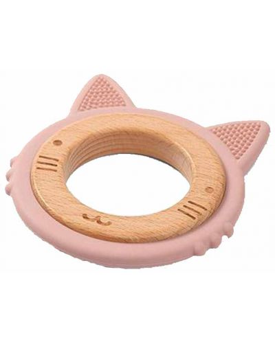 Dispozitiv de dentitie din silicon cu inel de lemn Babyono - Kitten - 1