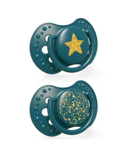 Suzete din silicon Lovi - Stardust,  3-6 luni, 2 bucati, Verde - 1