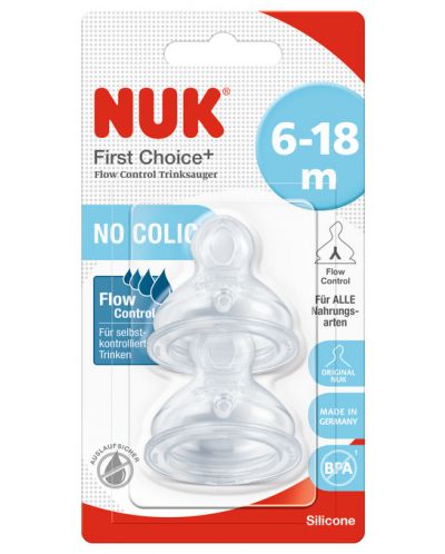Tetine din silicon NUK First choice - Flow control -  6-18 luni, 2 buc - 1