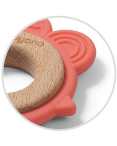 Dispozitiv de dentitie din silicon cu inel de lemn Babyono - Găină - 2