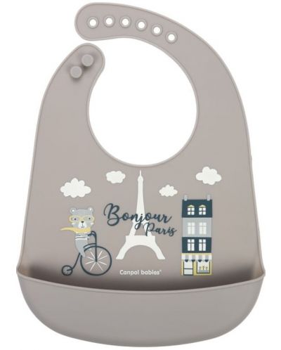Bavete din silicon cu buzunar Canpol Bonjour Paris - Bej - 1