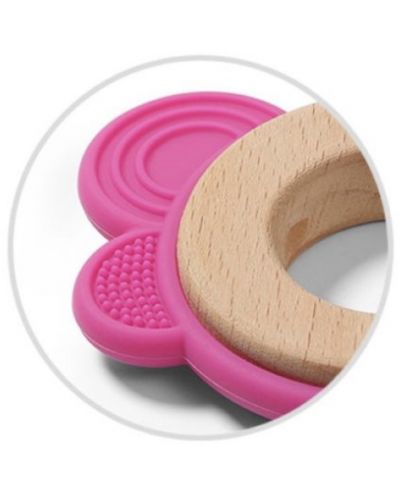 Dispozitiv de dentitie din silicon cu inel de lemn Babyono - Fluture - 2