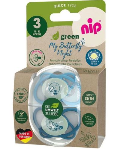 Suzete din silicon NIP Green - Night, 16-32 m, 2 buc, albastru - 4