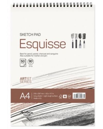 Drasca Esquisse sketch pad cu spirala 90g, 50 file, А4	 - 1