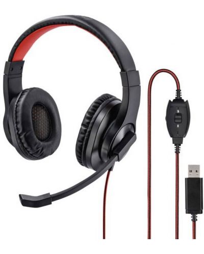 Casti cu microfon Hama - HS-USB400, negre/rosii - 3