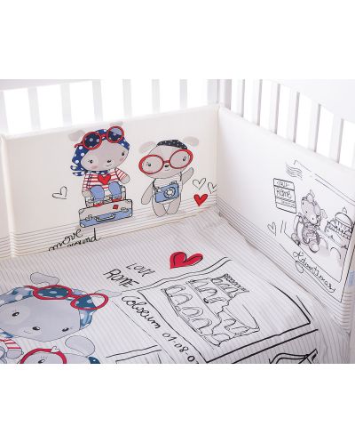 Set 2 piese lenjerie de pat pentru patut bebe Kikka Boo Love Rome - EU style, 60 x 120 cm - 2