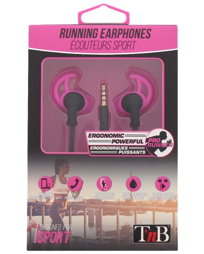Casti sport in ear cu microfon TNB - Sport Running, roz/negre - 3