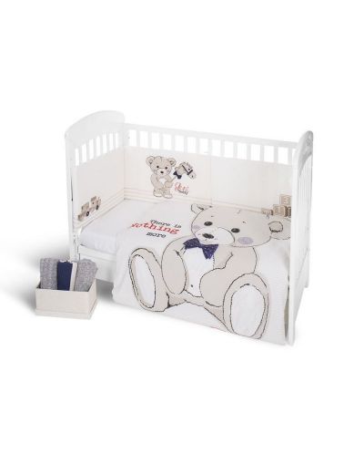 Set 2 piese lenjerie de pat pentru patut bebe  Kikka Boo Teddy Bear - EU style, 60 x 120 cm - 1
