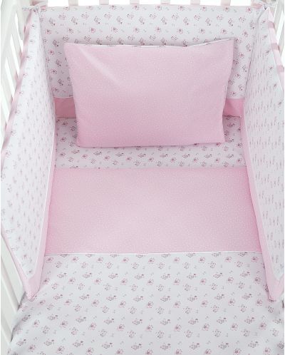 Set 5 piese lenjerie de pat pentru patut bebe Kikka Boo Flowers - Tricot, 60 x 120 cm, roz - 4