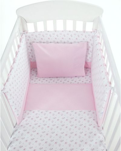 Set 5 piese lenjerie de pat pentru patut bebe Kikka Boo Flowers - Tricot, 60 x 120 cm, roz - 3