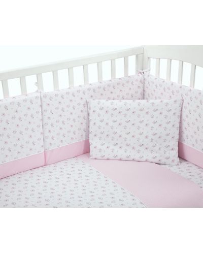 Set 5 piese lenjerie de pat pentru patut bebe Kikka Boo Flowers - Tricot, 60 x 120 cm, roz - 2