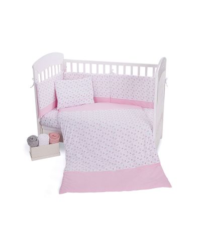 Set 5 piese lenjerie de pat pentru patut bebe Kikka Boo Flowers - Tricot, 60 x 120 cm, roz - 1