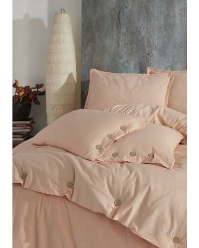 Set lenjerie de pat Via Bianco - Washed linen, piersică - 2