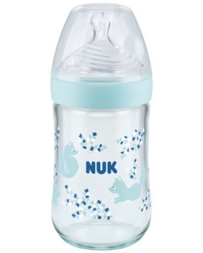 Biberon din sticla  Nuk - Nature Sense, tetina din silicon М, 240 ml, albastru - 1