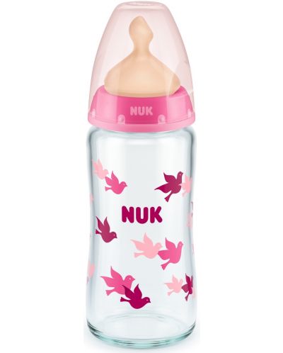 Biberon din sticla cu tetina din cauciuc Nuk - First Choice, TC, 240 ml, roz - 1